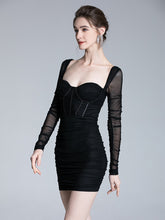 Load image into Gallery viewer, Long Sleeve Bodycon Dress Halter Boning Corset Dress Sexy Mesh Evening Night Club Party Dress Mini Autumn Dress Women 2022 Lined