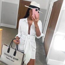 Load image into Gallery viewer, Long Sleeve Casual Turn Down Collar Shirt Dress Sexy Mini Button V-Neck High Waist Dress Elegant Sexy Party Dress Summer Dress