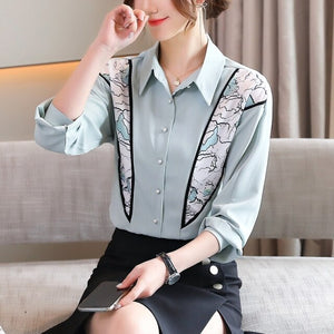 Long Sleeve Chiffon Blouse Shirt New 2021 Spring Autumn Patchwork Women's Shirt Elegant Slim Office Lady Blusas