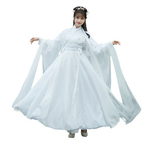 Long Sleeve Costume Lady Stage Performance Clothing White Elegant Women Hanfu Dressing Cosplay Clothes Novelty Satin Tang Suit