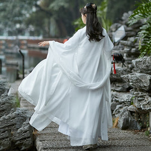 Long Sleeve Costume Lady Stage Performance Clothing White Elegant Women Hanfu Dressing Cosplay Clothes Novelty Satin Tang Suit