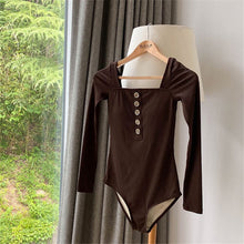 Load image into Gallery viewer, Long Sleeve One Piece Swimsuit Women Solid Swimwear Button Monokini Korea Style Swim Suit Pad Bathing Suit Black Rash Guard