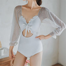 Load image into Gallery viewer, Long Sleeve One Piece Swimsuit Women Solid Swimwear Ruffle Monokini Lace Swim Suit Ruffle Bathing Suit Pad Push Up Korea Style