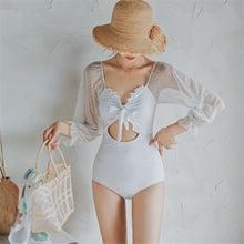 Load image into Gallery viewer, Long Sleeve One Piece Swimsuit Women Solid Swimwear Ruffle Monokini Lace Swim Suit Ruffle Bathing Suit Pad Push Up Korea Style