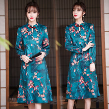 Load image into Gallery viewer, Long Sleeve Retro High Waist Dress Women Autumn Floral Print Plus Size Elegant Chinese Style Improved Cheongsam Ladies Clothes