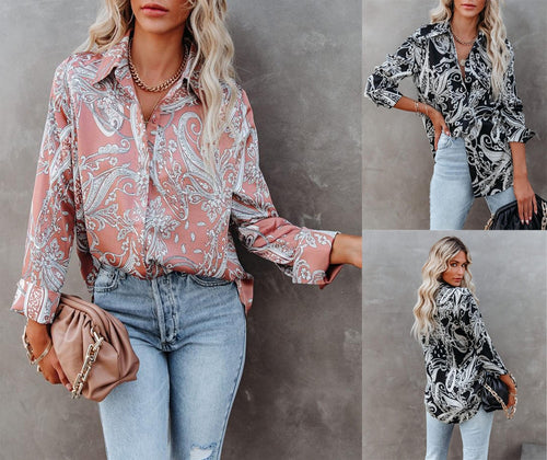 Long Sleeve Women Blouses 2021 Plus Size Turn-down Collar Blouse Shirt Casual Tops Elegant Work Wear Printed Shirts