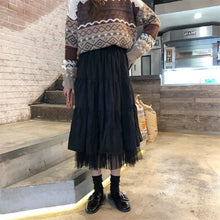Load image into Gallery viewer, Long Tulle Midi Skirts Womens 2020 Autumn Elastic High Waist Mesh Tutu Pleated Skirts Female Black White Long Skirt Streetwear