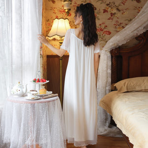 Long White Night Dress Women Lace Nightgowns Palace Vintage Gown Nighty Sleepshirts Ladies Sexy Hot Erotic Homewear Suit Modal