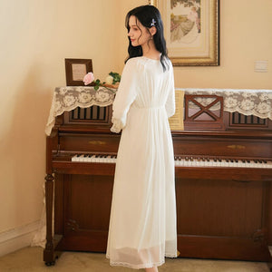 Long White Nightgowns Ladies Vintage Palace Style Lace Nightdress Sexy Women Sleepshirts Elegant Dress Sleepwear Home Clothing