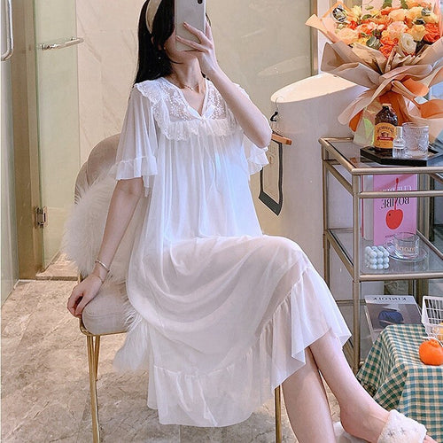 Long White Sleepwear Lace Sexy Women Negligee Vintage Ladies Elegant Japanese Nightgowns Sexy Hot Erotic Homewear Suit Pink
