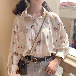 Long sleeve shirt women loose fitting outer wear versatile design sense small light familiar coat  Harajuku Casual Long Sleeve