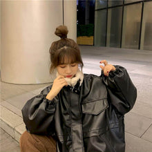 Load image into Gallery viewer, Long-sleeved Padded Jacket Women Winter Korean 2021 New Plus Velvet Thickening Small Loose Collar Motorcycle Top