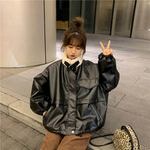 Load image into Gallery viewer, Long-sleeved Padded Jacket Women Winter Korean 2021 New Plus Velvet Thickening Small Loose Collar Motorcycle Top