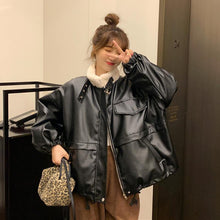 Load image into Gallery viewer, Long-sleeved Padded Jacket Women Winter Korean 2021 New Plus Velvet Thickening Small Loose Collar Motorcycle Top