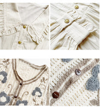 Load image into Gallery viewer, Loose Casual Korean Sweet Two Piece Set Women Autumn Fresh Retro Flower Knitted Vest+Doll Collar Dress Femme Cute Retro Set Fall