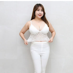 Loose Tank Tops For Women Lace Bra Sexy Crop V-neck Woman Clothes Sleepwear Tanks Nightwear White Big size 3XL Streetwear