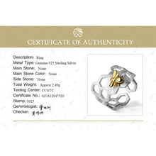 Load image into Gallery viewer, Lotus Fun Real 925 Sterling Silver 18K Gold Bee Rings Natural Designer Fine Jewelry Home Guard Honeycomb Open Ring for Women