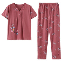 Load image into Gallery viewer, Loungewear Women Crew Neck Pjs Women 100% Cotton Homesuit Homeclothes Fashion Style Printing Short Sleeve Long Pants Pj Set
