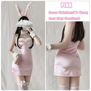 Lovely Christmas Cosplay Costumes Sexy Lingerie Velvet Dress Plush Erotic Costumes Sweet Bunny Girl Kawaii Hollow Out Outfits