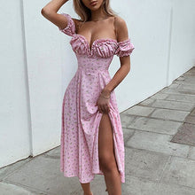 Load image into Gallery viewer, Low Cut Night Party Sexy Dresses For Women Long Printed Pink Dress Robe Short Sleeve High Waist Summer Dresses Vestidos 2021 New