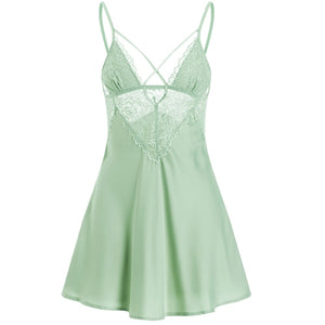 Luxury Pajamas for Women Women Silk Sleepwear Set Summer Thin Lace Hot Temptation Strap Sleep Tops with Panty Solid V-Neck