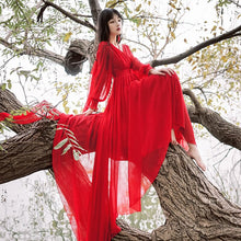 Load image into Gallery viewer, Luxury Red &amp; White Chiffon Long Dress For Elegant Lady Gorgeous V-Neck Lanter Sleeve Floor Length Bohimian Beach Dresses Vestido
