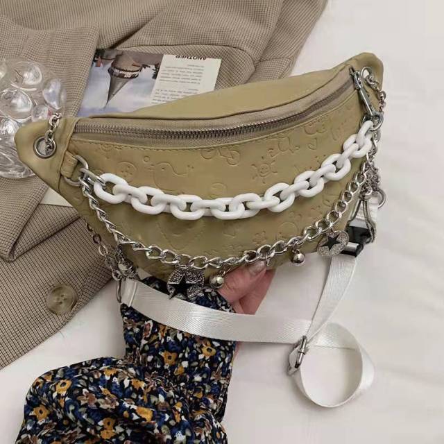 Luxury female bag  Western style waist bag chain solid color one-shoulder messenger female bag