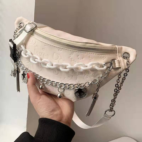 Luxury female bag  Western style waist bag chain solid color one-shoulder messenger female bag