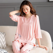 Load image into Gallery viewer, M-3XL Women Pajamas Set Spring Autumn New Thin Flower Printed  Sleeve Cute Sleepwear Casual Homewear Female Pyjamas