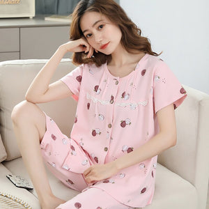 M-4XL Cotton Women Pajamas Sets Plaid Print Girls Sleepwear Women's Pijamas Suit Home Clothes Larger Pyjama Femme