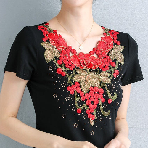 M-4XL New 2021 Summer Tops Fashion Casual Short Sleeve Embroidered  T-shirt Women Plus Size Women Shirt Blusas