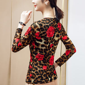 M-4XL Plus Size Women's Tops Fashion Casual Leopard Print T-Shirt Sexy V-Neck Long Sleeve Women Blouse