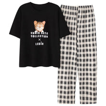 Load image into Gallery viewer, M-5XL Pajama Set Women Short Sleeve Top Cartoon Plaid Long Pants Pajamas Set Soft Sleepwear Female Pyjama Set Summer Home Wear