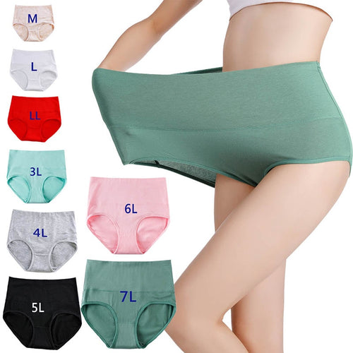 M-7XL Plus Size Briefs For Women Underwear High Waist Panties Abdomen Cotton Underpants Solid Breathable Summer Female Intimates