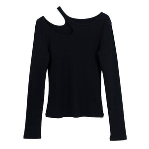 M FIVE 2023 new spring slim long sleeve T-shirt women&#39;s design sense niche off-the-shoulder slim top 0095