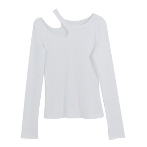 M FIVE 2023 new spring slim long sleeve T-shirt women&#39;s design sense niche off-the-shoulder slim top 0095