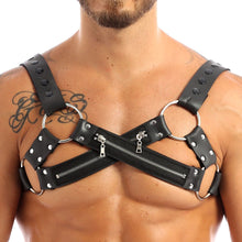 Load image into Gallery viewer, Male Leather Harness for Mens Adjustable Bondage Clubwear Gay Shoulder Body Chest Muscle Harness Belt Straps Punk Rave Costumes