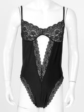 Load image into Gallery viewer, Male Sexy Underwear Gay Sissy See-through Lace Patchwork Cutout Jumpsuit Men Erotic Lingerie Fetish Bodysuit Male Sexy Costume