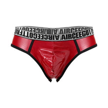 Load image into Gallery viewer, Male&#39;s Briefs Faux Leather Letter Print Jockstrap Thong Briefs Sissy Bulge Pouch Panties Underwear Low Waist Soft Male Underpant