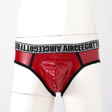 Load image into Gallery viewer, Male&#39;s Briefs Faux Leather Letter Print Jockstrap Thong Briefs Sissy Bulge Pouch Panties Underwear Low Waist Soft Male Underpant