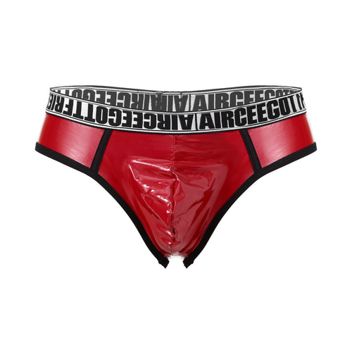 Male's Briefs Faux Leather Letter Print Jockstrap Thong Briefs Sissy Bulge Pouch Panties Underwear Low Waist Soft Male Underpant