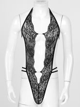 Load image into Gallery viewer, Man Sissy Catsuit Teddy Bodysuit Black Floral Lace Transparent Erotic Lingerie Sexy Nightwear Bodysuits Body Wear Sexy Lingerie