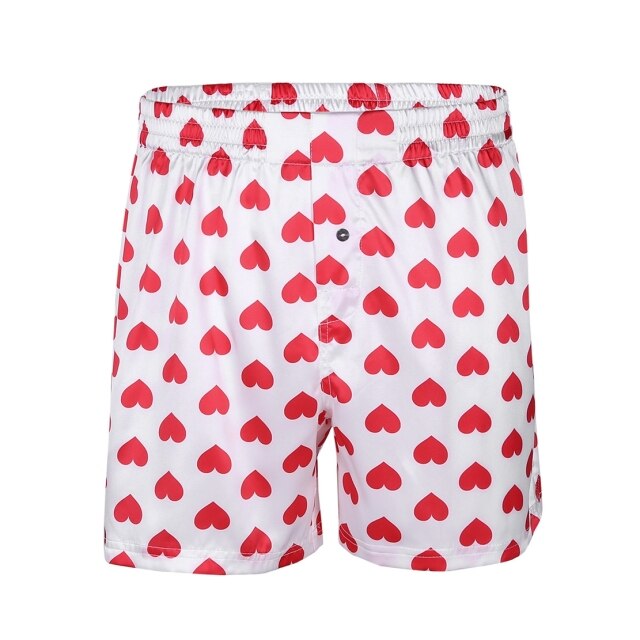 Man's Underwear Sexy Love Heart Print Soft Boxers Underpants Gay Casual Shorts Beach Wear Lightweight Loose Lounge Short Pants
