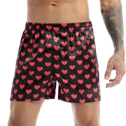 Man's Underwear Sexy Love Heart Print Soft Boxers Underpants Gay Casual Shorts Beach Wear Lightweight Loose Lounge Short Pants