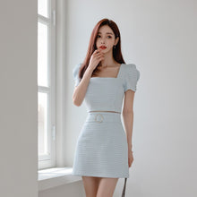 Load image into Gallery viewer, Matching Set Puff Sleeve Crop Top And High Waist Skirts Women Korean Style Female Elegant Office OL Plaid Two Piece Suit