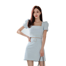 Load image into Gallery viewer, Matching Set Puff Sleeve Crop Top And High Waist Skirts Women Korean Style Female Elegant Office OL Plaid Two Piece Suit