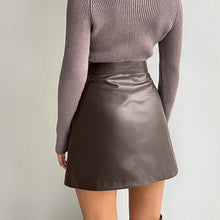 Load image into Gallery viewer, Matt PU Leather A-line Women Skirt Patchwork Slim Fit Female Skirts Brown