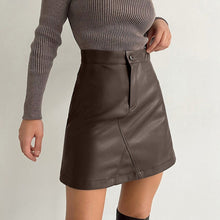 Load image into Gallery viewer, Matt PU Leather A-line Women Skirt Patchwork Slim Fit Female Skirts Brown