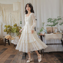 Load image into Gallery viewer, Medieval Vintage Chiffon Woman Dress Retro French Style Lantern Sleeve Lace Floral Romantic Princess Dresses Vestido Festa