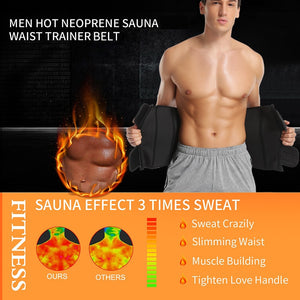 Men Body Shaper Neoprene Sauna Workout Waist Trainer Trimmer Belt for Weight Loss Sweat Belly Belt with Double Straps Shapewear